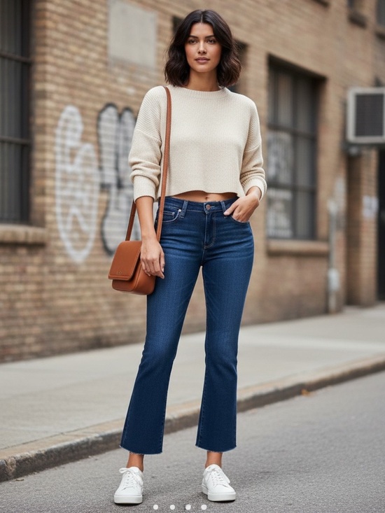 PAIGE Denim - NEW • Paige • Colette Crop Classic High-Rise Cropped Flare Jeans - Dark Blue 29